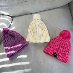 Set of 3 Matching Billabong Beanies Pink Cream and Purple Brand New!